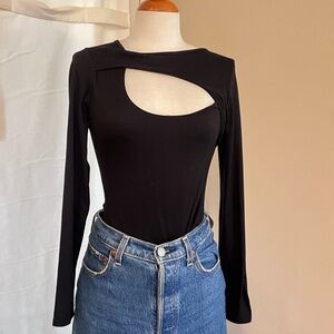 Lulus Cutout Asymmetrical Black Bodysuit